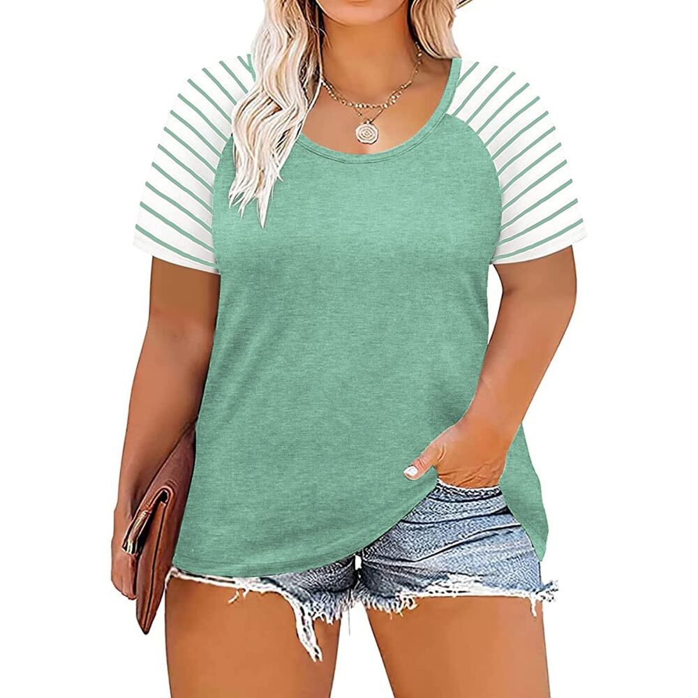 DOLNINE Striped Teal Tee Tunic Top Plus Size 28 W Soft Stretch Tee